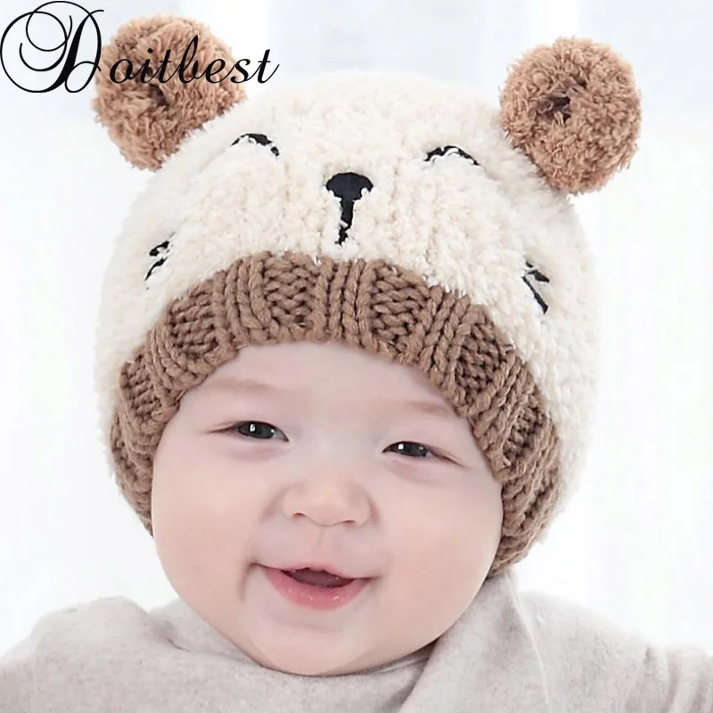 

Doitbest 6 months to 3 Y kids Beanies Korea Two ears little Bear baby boys Knitted hats winter knit kid girls Earflap Caps