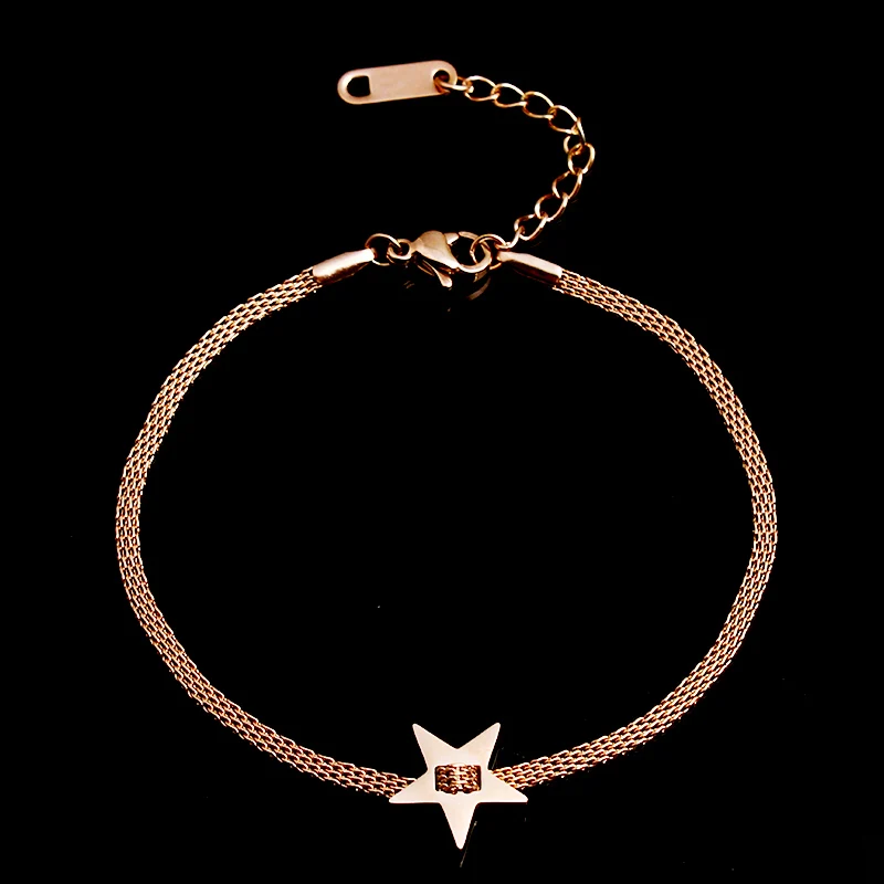 Женский браслет из нержавеющей стали PUN braclet с Серебряной звездой розовое золото |