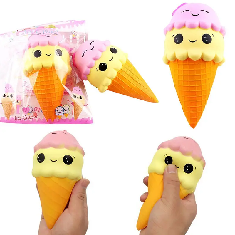 Squishy мороженое конический jumbo постепенно возвращающий форму мягкие хлюпает прекрасный телефон игрушки с ремешком стресса подарок игрушка