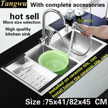 Роскошные модные Кухонная мойка ручной двойной канал 4 мм толщиной пищевой 304 из нержавеющей долговечной стали 75x41/82x45 см