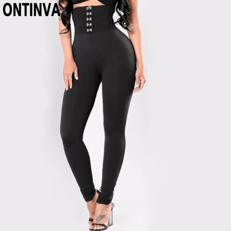 

High Waist Tummy Control Skinny Leggings Black S M L XL Ladies Fall Fashion Slim Hot Pants Legins Fitness Clothing Solid Color