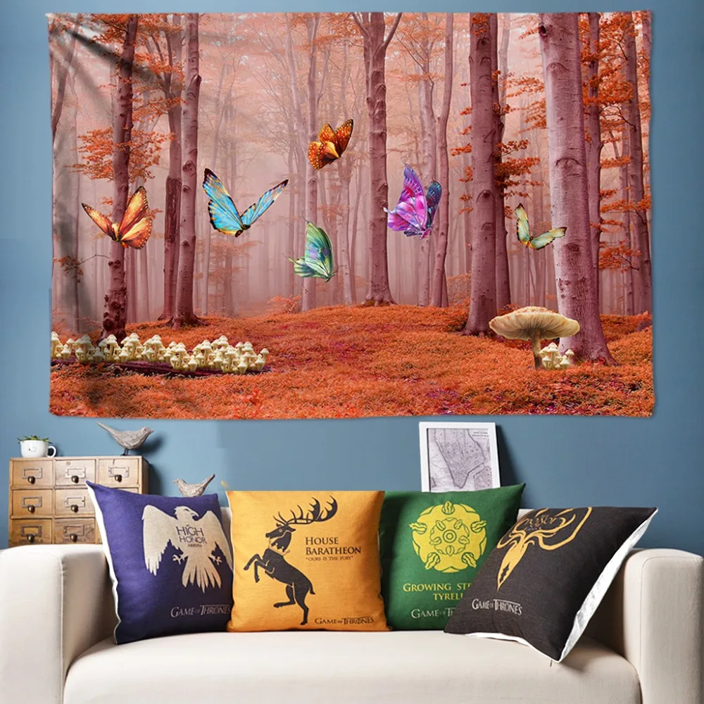 

Romantic Butterfly Tapestry Natural Forest Large Wall Tapestry Hippie Wall Hanging Boho Decorative Tapestries Mandala Wall Art