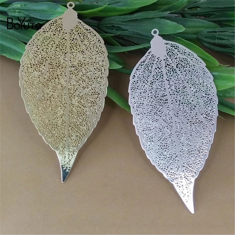 

BoYuTe 10Pcs 78*38MM Big Brass Filigree Leaf Charm 7 Colors Diy Etched Sheet Pendant Charms for Necklace Jewelry Making