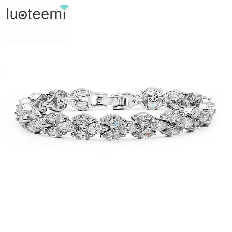 

LUOTEEMI Brand Ladies Bracelet New Luxury White Gold-Color Zircon Stone Bridal Chain Bracelet for Women Wedding Jewelry