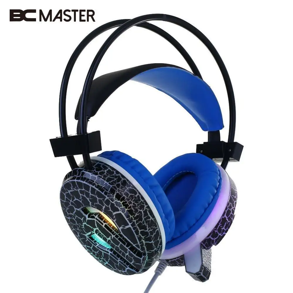 BCMaster светодиодные наушники игровые стерео басы большие с микрофоном геймерская