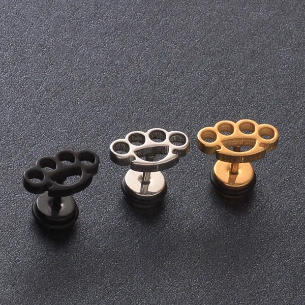 2 шт. серебристый, черный золото Titanium Сталь уникальные цветочные формы Для мужчин Для женщин уха Серьги камнем для Для мужчин Для женщин унисекс типа