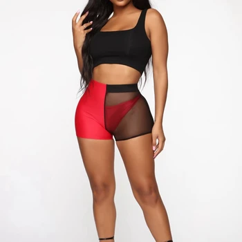 

New Women See Through Hot Shorts Transparent Patched Mesh Sheer Shorts Mesh Underwear Bottom Summer Trousers