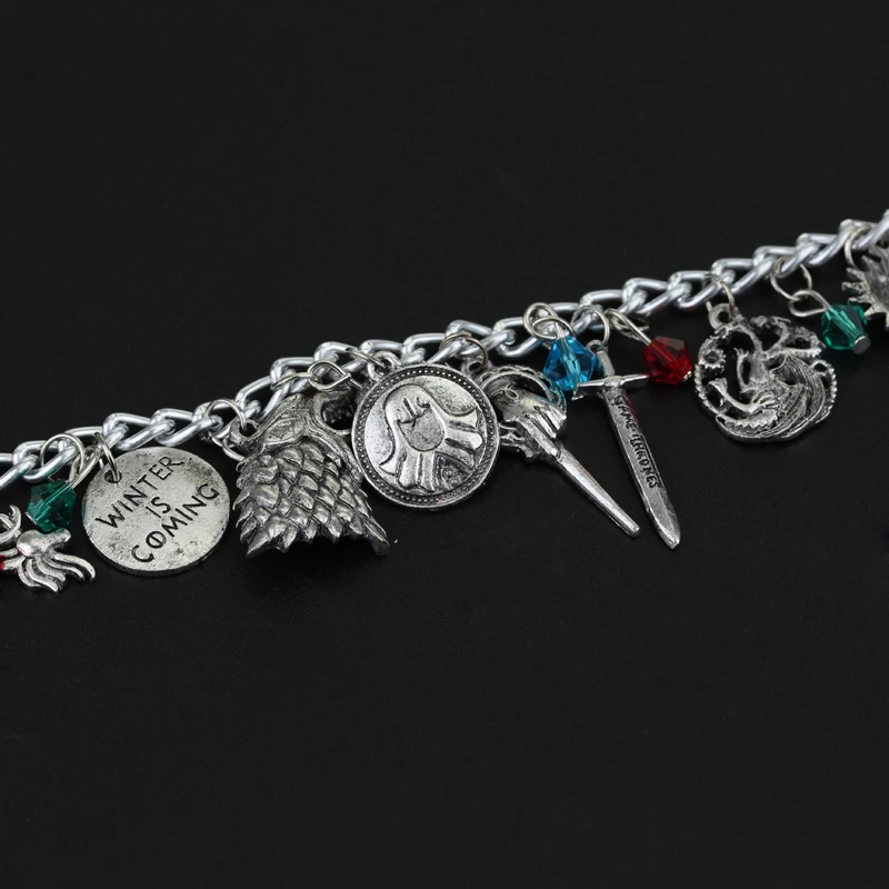 Game Of Throne Unisex Charm A Bracelet Targaryen Dragon Crystal Dangles Bracelets Wolf Head Lion Punk Style Wristhand