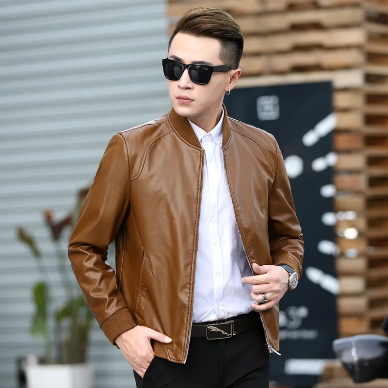 Mens Faux Leather Bomber Jackets Male Slim Top Quality PU Leather Coats