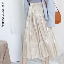 SHENGPALAE, новинка весны, Япония, корейский стиль, женская, до середины икры, завышенная талия, солидная, большая, маятниковая, плиссированная, свободная юбка, FQ898