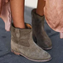 Женские байкерские ботинки из натуральной замши; Байкерская обувь из телячьей кожи; обувь на плоской подошве, визуально увеличивающая рост; ковбойские ботильоны со складками в стиле ретро