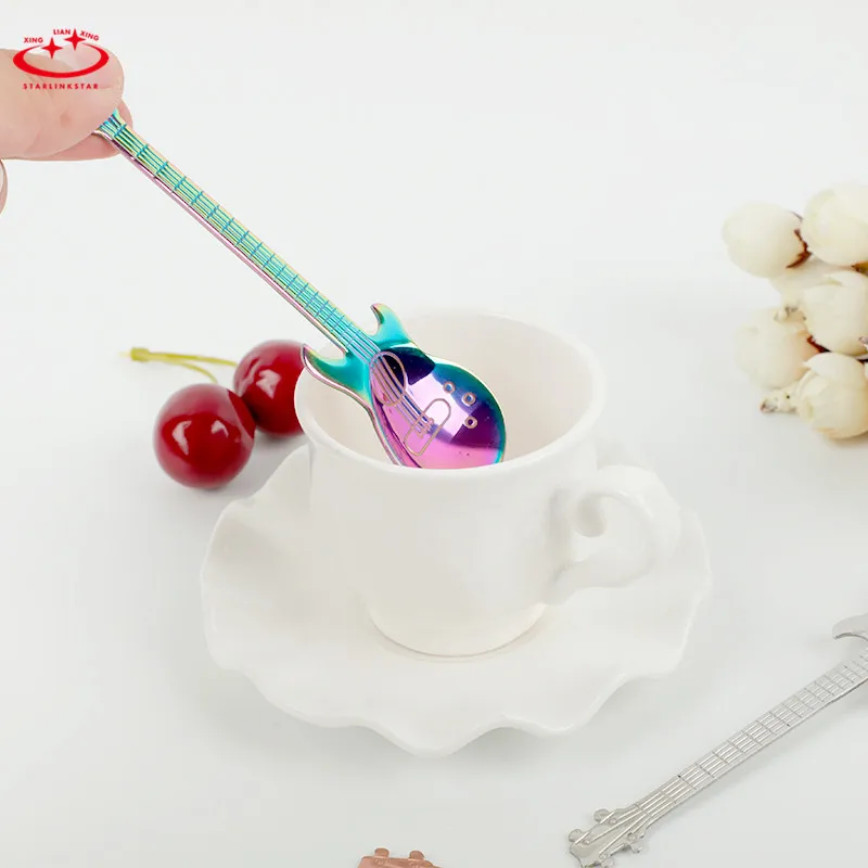 

1PC Satrlinkstar So Funny Stainless Steel Rainbow Guitar Shape Coffee Mixing Stirring Spoon Tools Dinnerware Kitchen Accessories