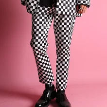 Досуг, мужские брюки, девять частей, решетки, девять частей, брюки, британский стиль, черные и белые, девять частей, брюки