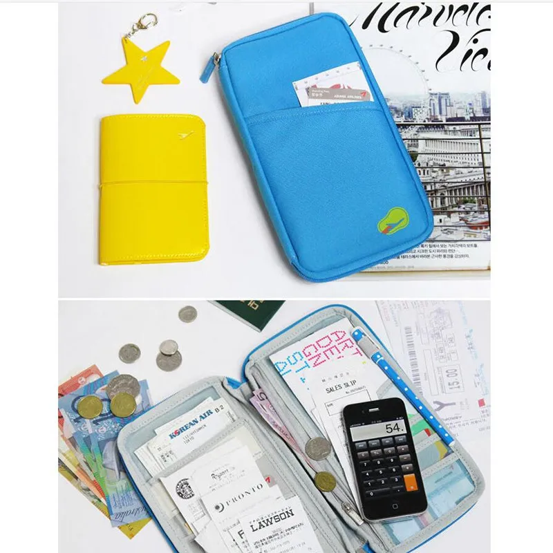 جديد المحمولة سستة السفر محفظة لجواز السفر حامل تذاكر منظم وثائق ID بطاقة الائتمان حقيبة التخزين السفر المنظم 6 ألوان
