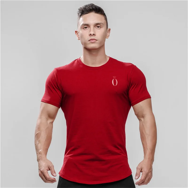 Модная футболка с принтом, мужская хлопковая дышащая футболка с коротким рукавом для фитнеса, футболка для тренажерного зала, облегающая Повседневная летняя футболка - Цвет: red