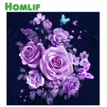 Обычай алмаз живопись фото фиолетовый цветок розы алмазов картина complet в картина, вышитая бисером Ручка площадь/Ронд