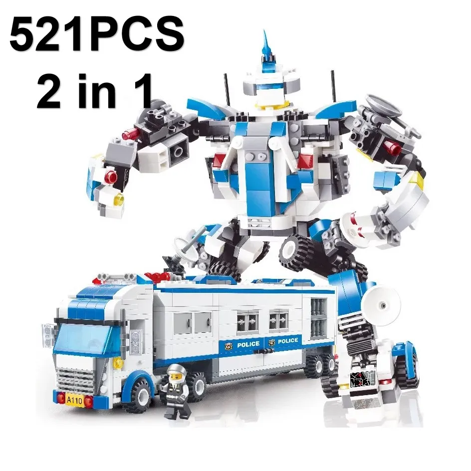 

521PCS Mobile police 2in1 deformation robot Building Blocks DIY Bricks Educational Enlighten Children Toys