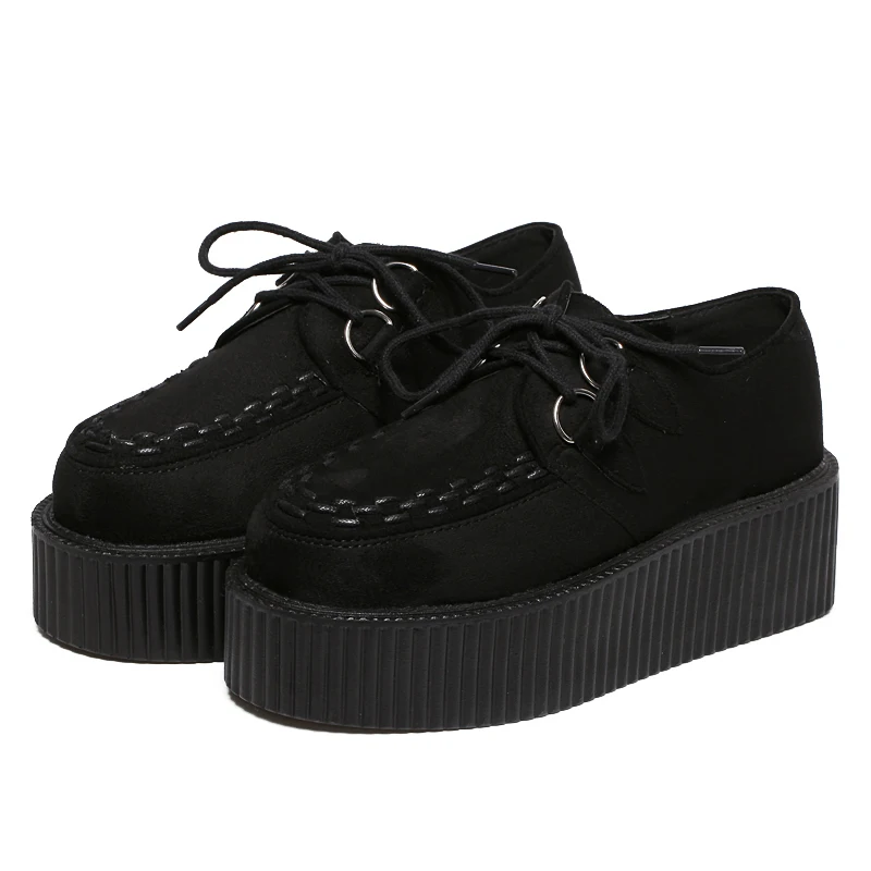 Size 3440 Black Harajuku Shoes Classic Lace UP High Platform Creepers
