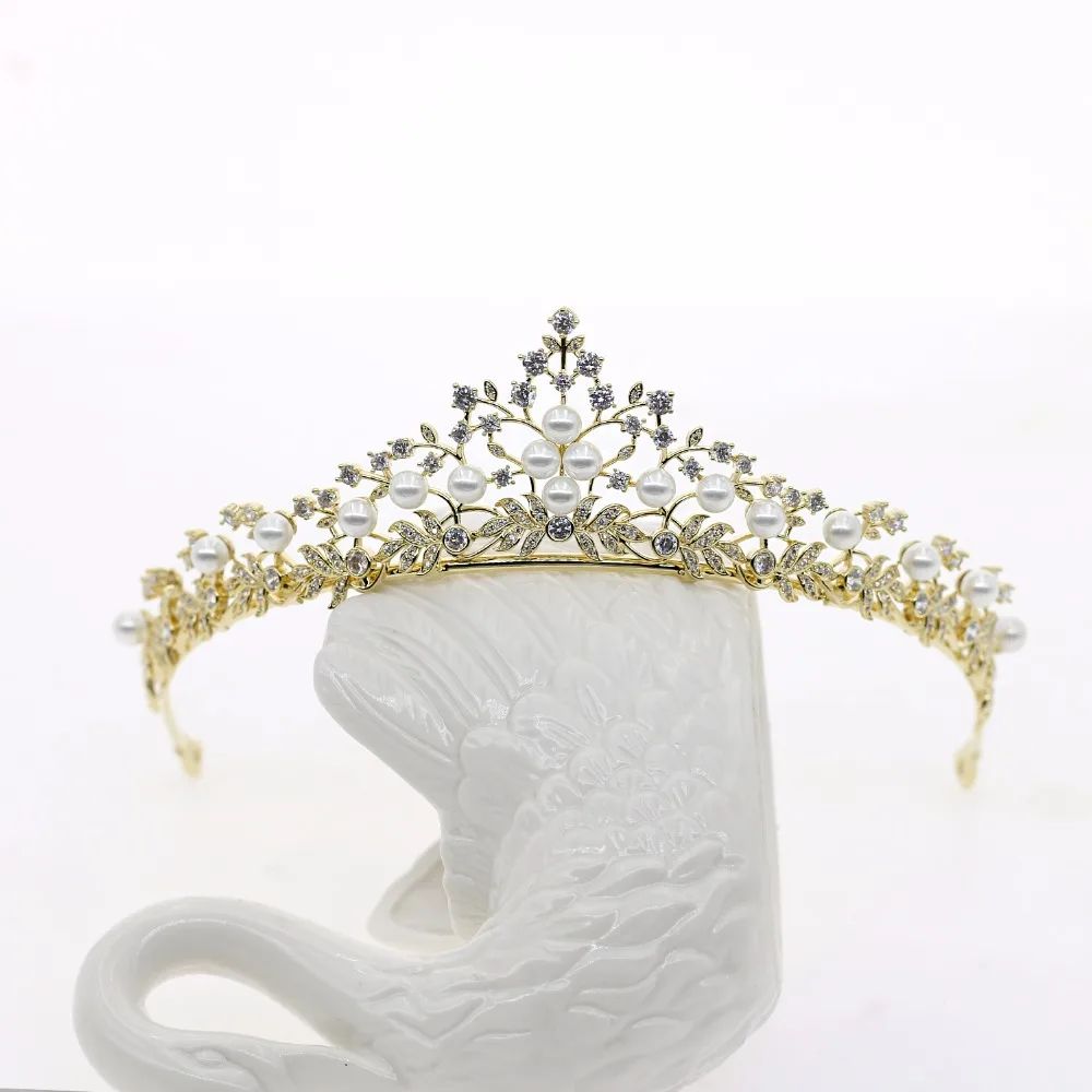

Rhinestone Queen Crown And Women Bridal Hair Accessories Cubic Zirconia Bride Crystal Pearl Wedding Hair Accessories Jewelry