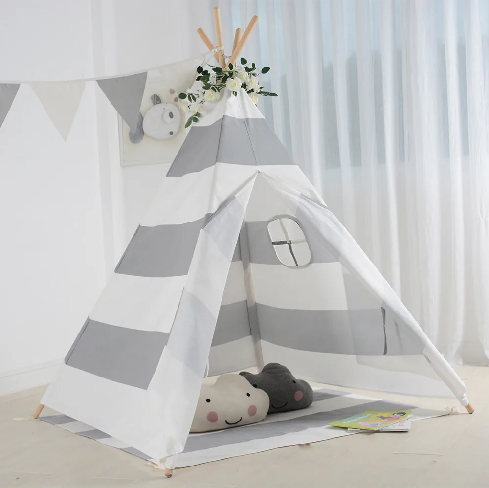 Stripe Tent for Kids Tipe Children Playhouse Canvas Game Teepee