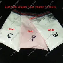 60 грамм(= 3 смешанных цвета) набор пигментов акриловых грязных порошков-белый прозрачный розовый для DIY акриловые Типсы для маникюра
