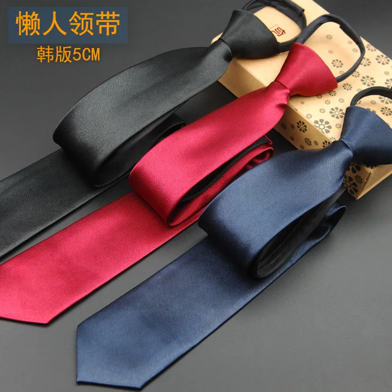 

Mens Ties Zipper Solid Necktie 5cm Red Blue Yellow Black Neck Tie Slim Lazy Ties Suit Business Wedding Cravatta