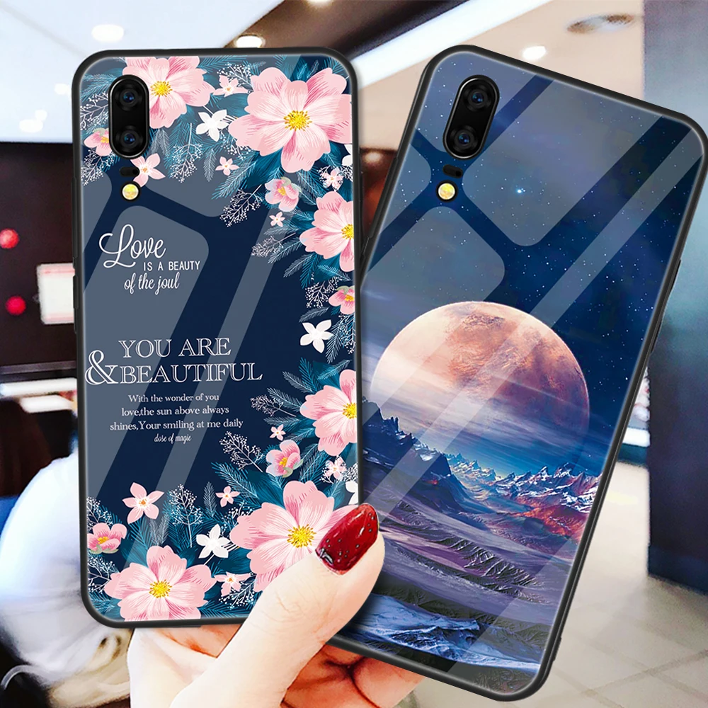 

Tempered Glass Phone Case On For Huawei Honor 10 8X Nova 3 3i Pattern Case For Huawei Mate 20 10 P20 P30 Pro Lite Printing Case