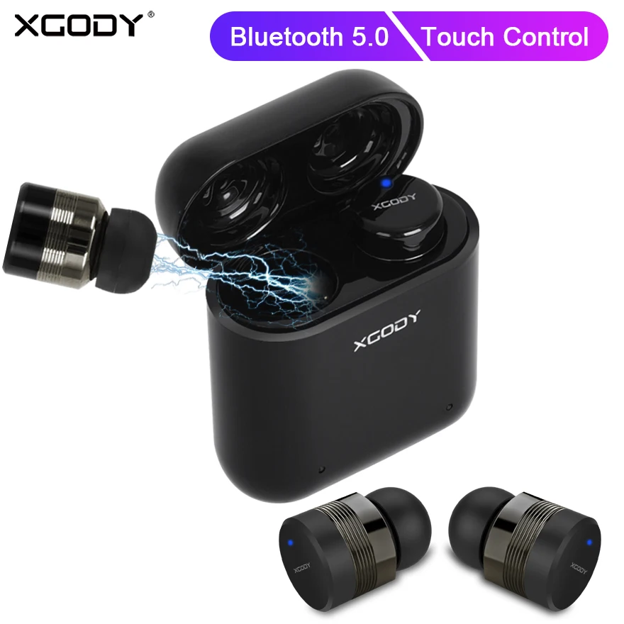 

XGODY T2 TWS Touch Control Bluetooth Earphone 5.0 Noise Cancelling Stereo Wireless Earbuds Headphone With Charging Case Box