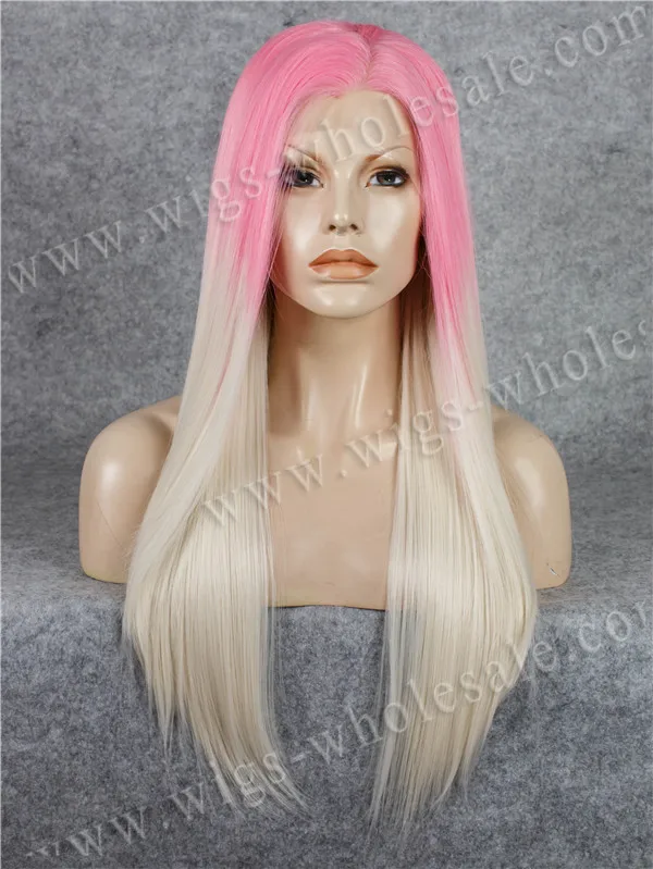 

Imstyle cosplay synthetic 24inch drag queens lace front wig pink ombre blond  free shipping