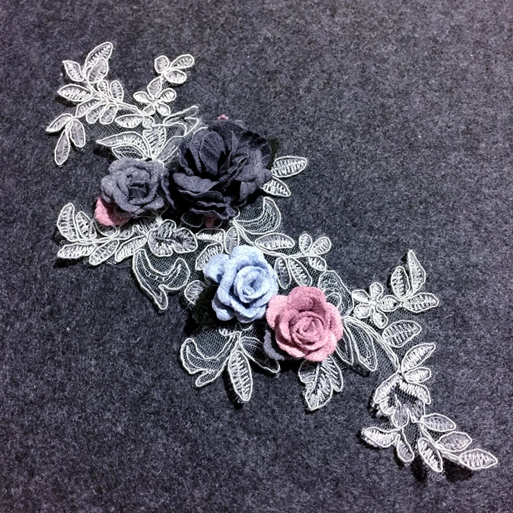 

3D Flower lace embroidered patches for clothing parches termoadhesivos para ropa apliques de roupa
