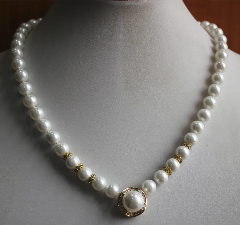 

2 styles favorite jewelry! wholesale/retail 8mm white shell pearl necklace+14mm white/pink pearl pendant ##a #a