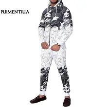 Pui men tiua, осенне-зимние камуфляжные мужские костюмы, мужской повседневный спортивный костюм, лоскутный комплект из двух предметов на молнии, chandal hombre