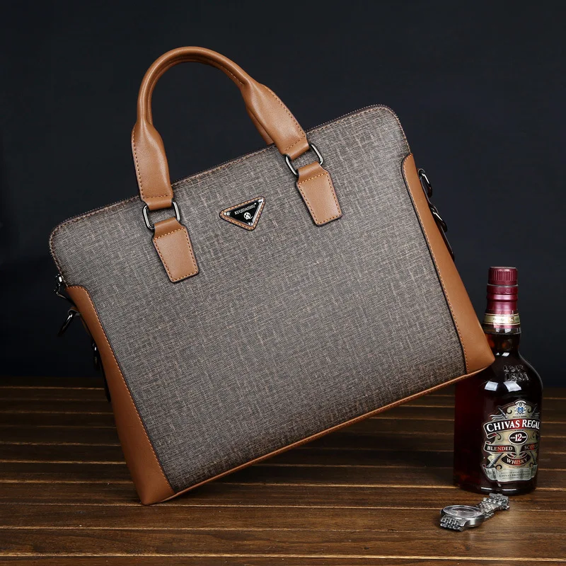 Men's leather business bag 14 inch computer bag Briefcase Shoulder Bag