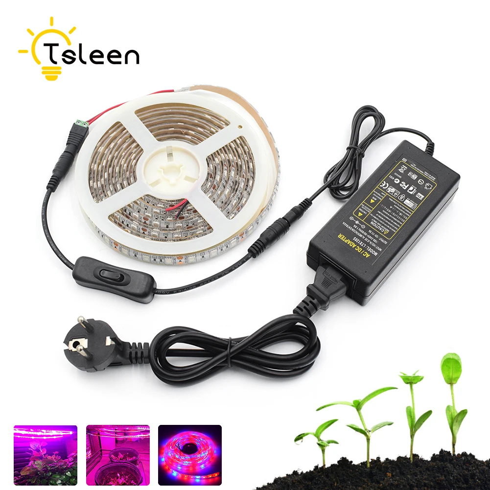 

LED Phyto Lamps LED Strip Light 5050 Chip LED Fitolampy Grow Lights with Black Push Switch 1-5M For Greenhouse Hydroponic Plant