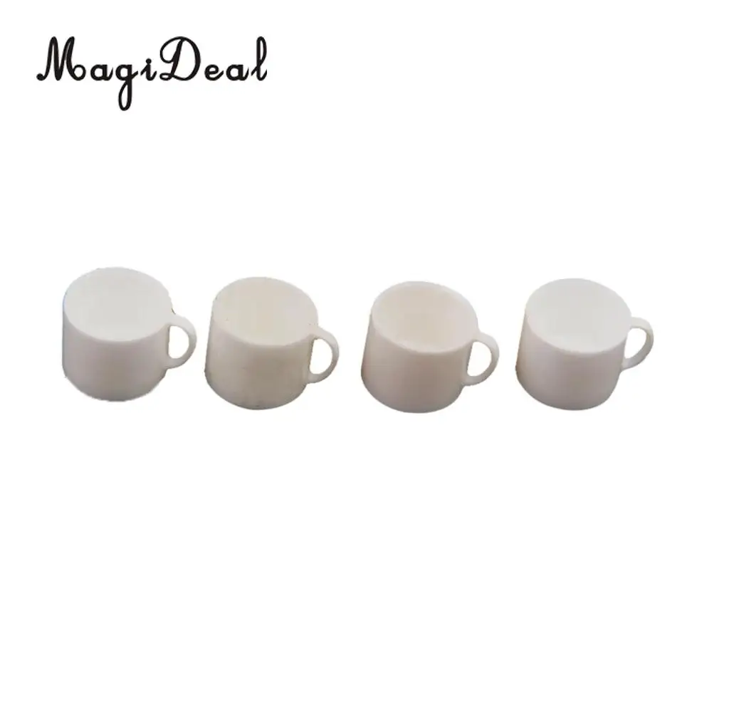 MagiDeal Cute 4Pcs/Lot Dollhouse Miniature White Coffee Tea Cups Mugs for Drink Cafe Teahouse Kitchenware Tableware Room Decor 