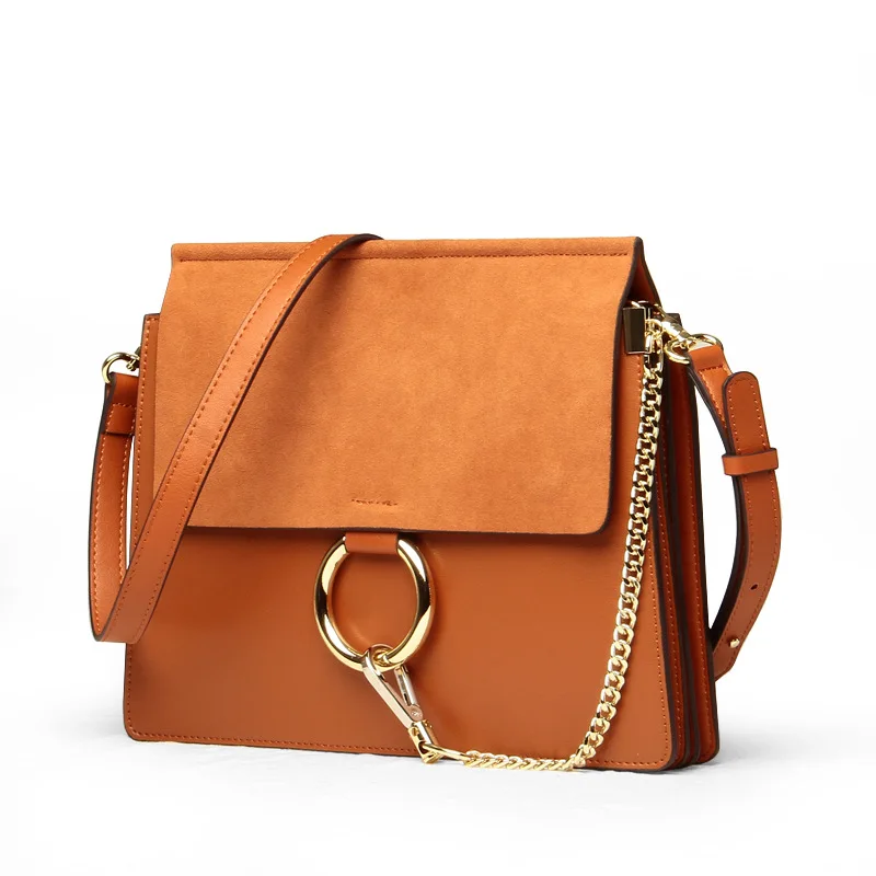 

2019 New cow Leather Ring Buckle Women's European and American Trend Sand-grinding Cattle Single-shoulder Oblique Bag Tide