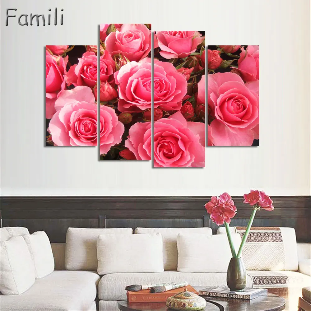 Buy 4Pieces/set Combined Flower Paintings Purple Rose