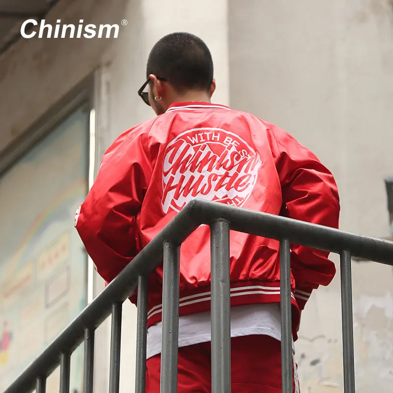 

CHINISM Red Black Varsity Baseball Uniform 2017 Streetwear Brand Letter Printed Baseball Jackets Mens Hip hop Swag Jacket