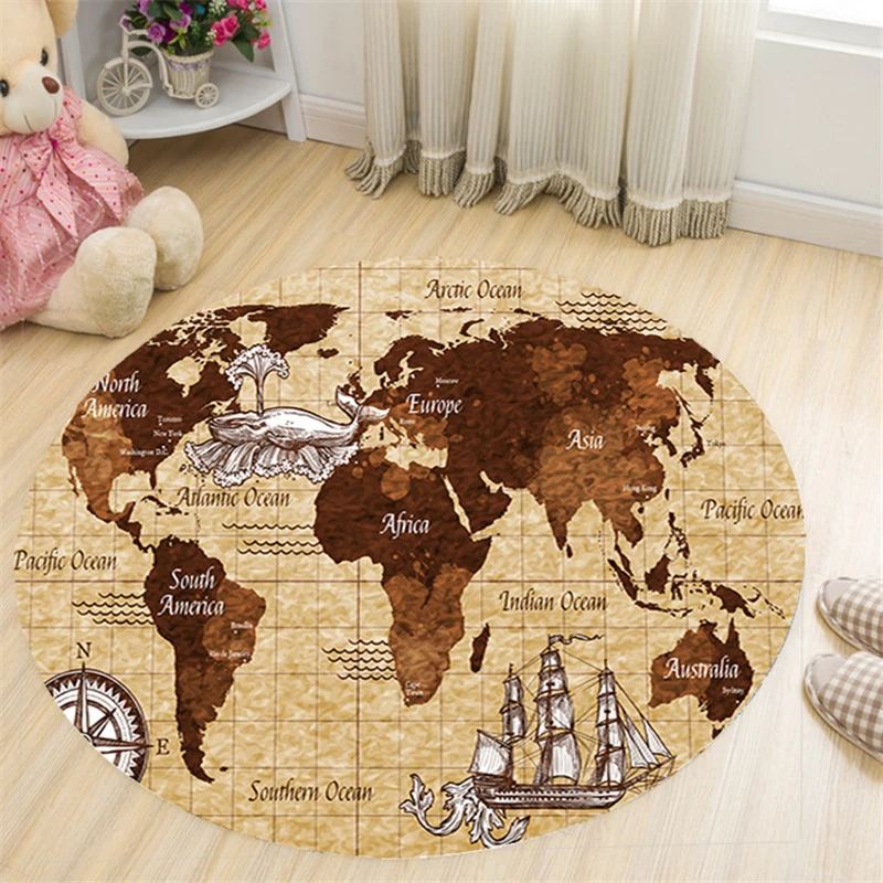 

Ins Style Round Map Carpet Rugs Boys Room Play Area Rug Baby Bedside Doormat Floor Chair Mat Large Carpets Living Room