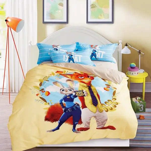 

disney cartoon bedding set 3/4/5pc cute rabbit fox 3d duvet cover sanding bed linens kids boy teen bedspread pillowcase sheet