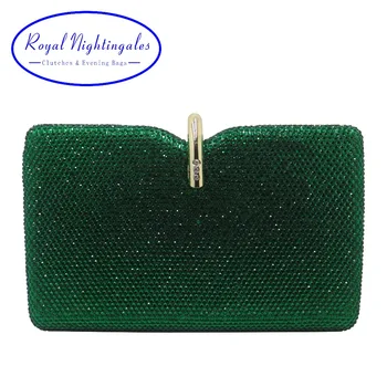 Royal Nightingales Hard Box Clutch Crystal Evening Bags and Handbags for Womens Party Prom Emerald Dark Green 1