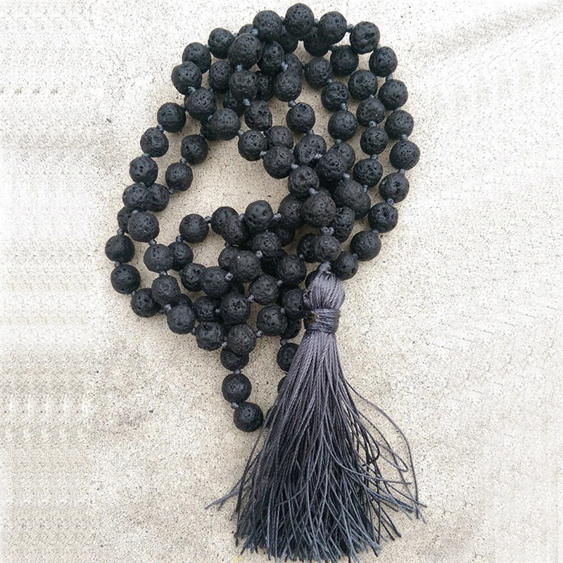 Lava stone necklace sliding knot necklace handmade neklace black necklace for women spring adjustable necklace yellow ceramic bead
