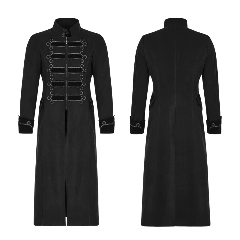 PUNK RAVE Men Gothic Coats Military Uniform Jacket  Vintage Retro Palace Style Winter Men Woolen Stage Performance Long Overcoat