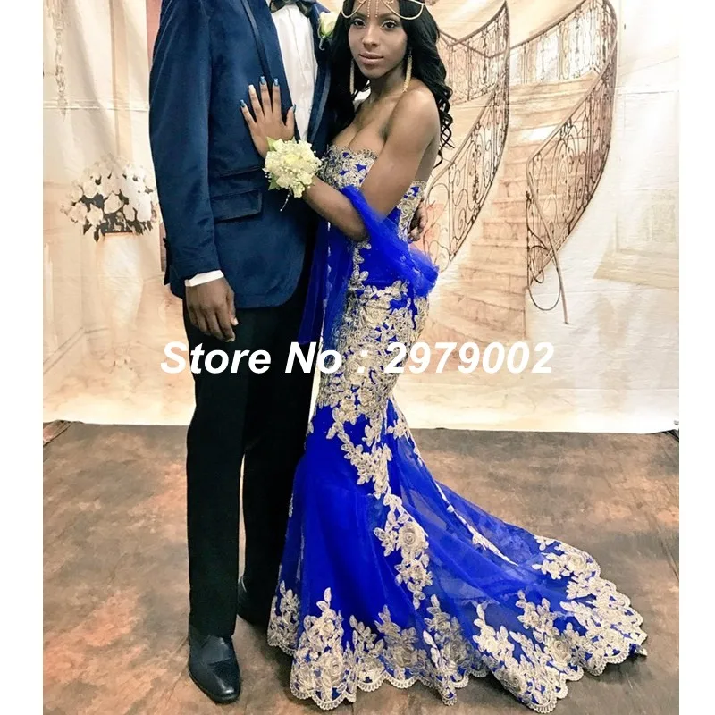 royal blue and gold mermaid dress