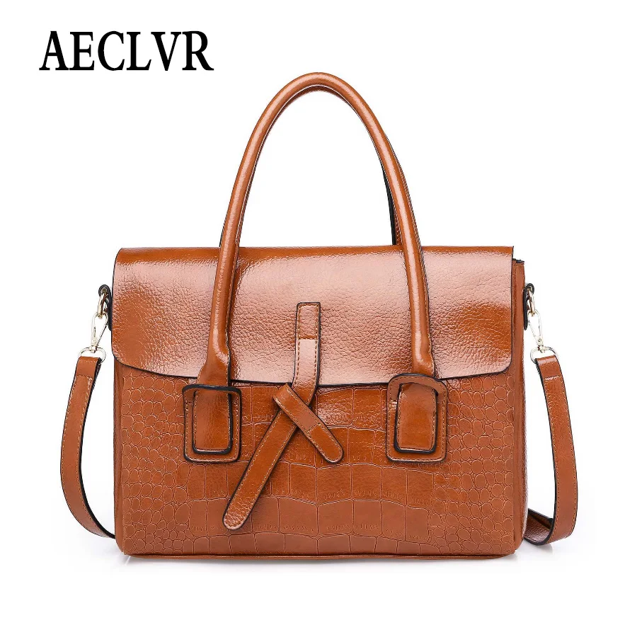 

AECLVR Simple Style Women Alligator Briefcase Solid Color Pu Leather Business Satchels Handbags All-Match Female Crossbody Bags