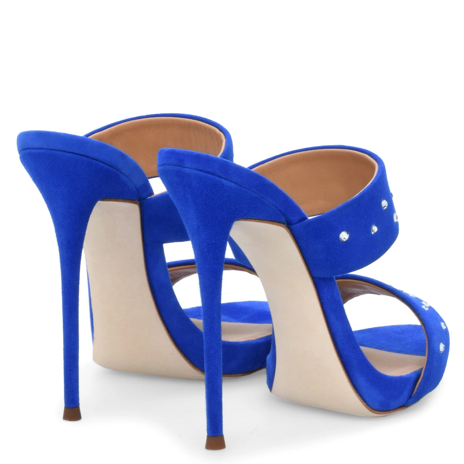 EUR46 Women High Heel Mules Crystal Studded Sandals Dress Shoes Faux Suede Bt15 