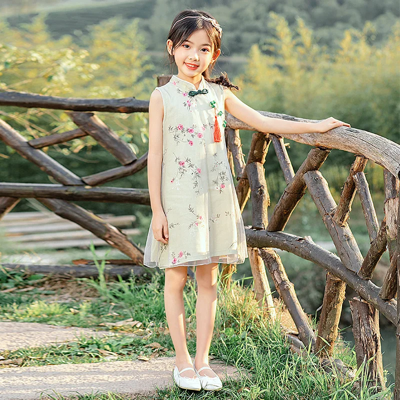 

Summer Kids Dresses for Girls Embroider Dress Children Clothes Sleeveless V-Neck Kids Clothes For Fashion Baby Princess Dress