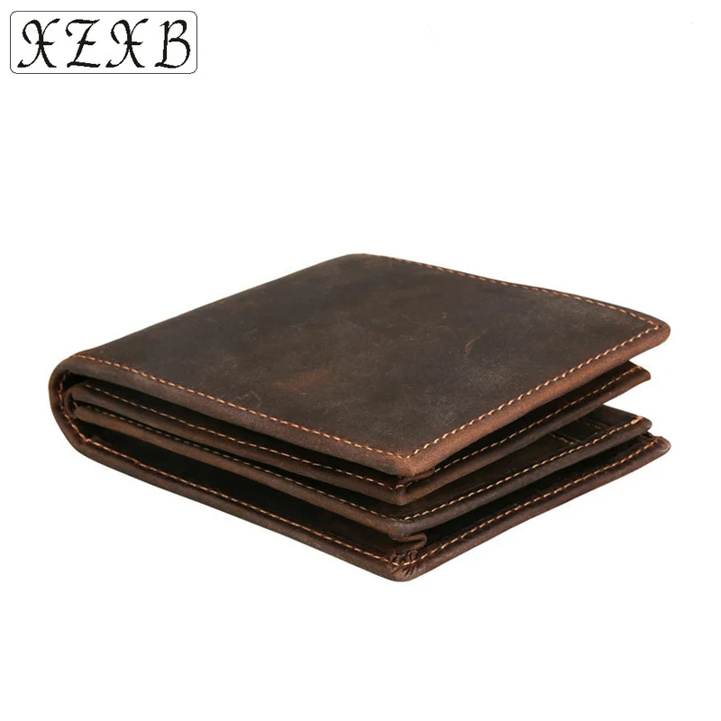 

Hot Sell Genuine Leather Mens Purse Premium Product Real Cowhide Wallets For Man Retro Short Coffee Money Clips Clutch RFID
