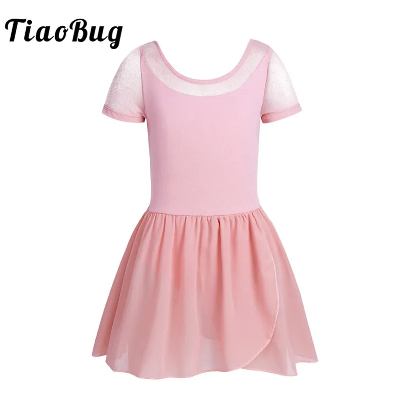 

TiaoBug 2-12 Years Kids Girls Mesh Short Sleeve Ballet Dance Gymnastics Leotard Girl Ruffle Chiffon Ballet Tutu Ballerina Dress