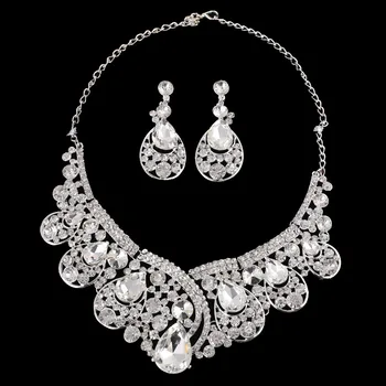 

Sparkling Crystal Wedding Bridal Jewelry Sets For Women Pageant Prom Necklace/Earrings Bride Jewelry Accessories